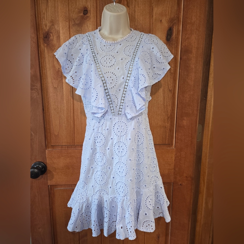 Chic Blue Eyelet Mini Dress